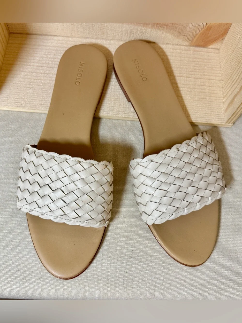Nisolo Isla LeatherWoven Slide Sandals - White - Size 11